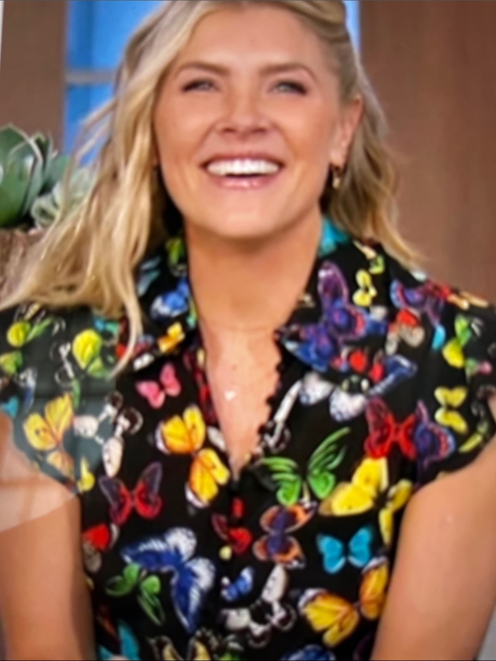 ALICE & OLIVIA MARTEL BUTTERFLY PRINT SILK BLOUSE
